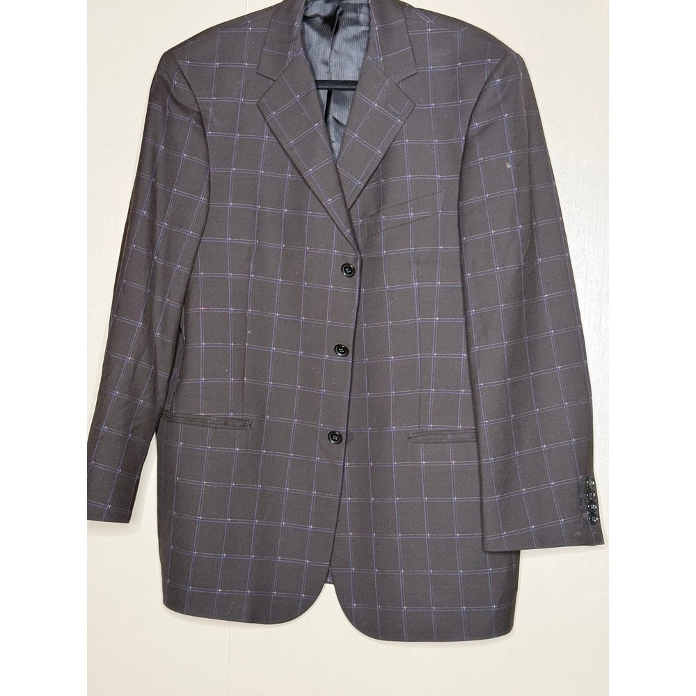 Super 120s Wool Via Veneto Charcoal Windowpane Blazer Italian Men's 42R